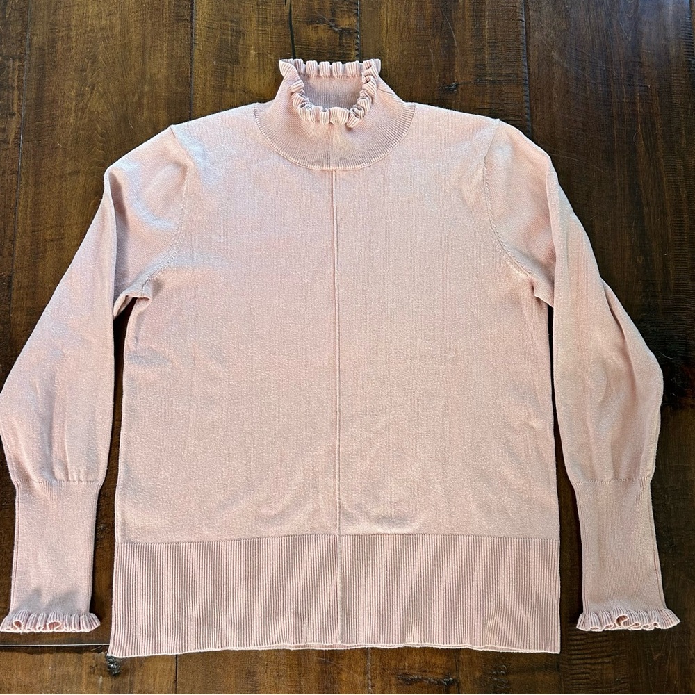 CeCe Ruffled Mock Neck Collar Sweater in Blush light pink size small